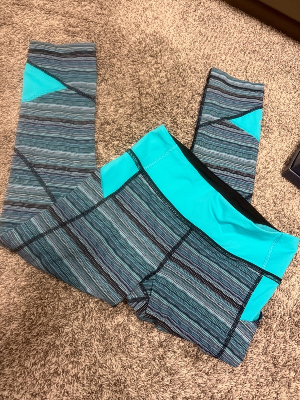 lululemon athletica Teal & Gray Striped High-Waist Leggings